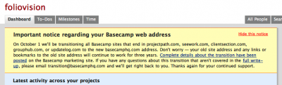 Basecamp URL change basecamphq