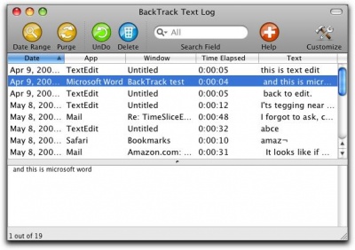 BackTrack textlog