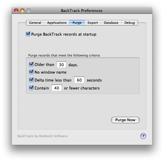 BackTrack purge preferences