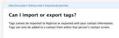 Incorrect Highrise Tag Export Info