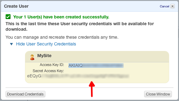 amazon iam show user security credentials
