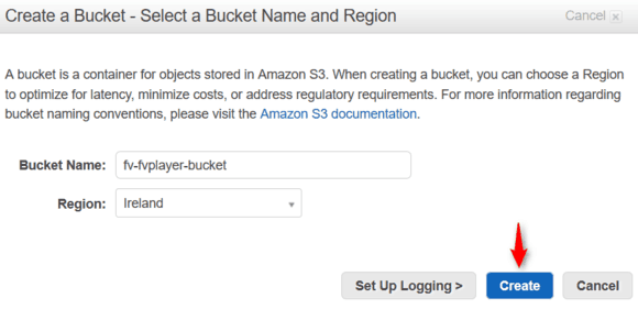 amazon s3 create bucket dialog