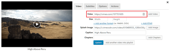 Adding a Vimeo video through FV Player's shortcode editor