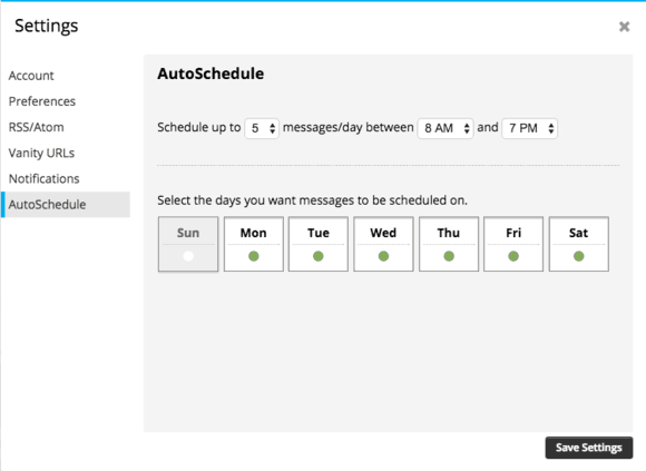 Hootsuite AutoSchedule settings