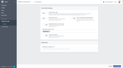 Facebook Client OAuth settings