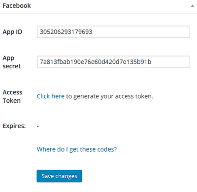 Facebook api keys added