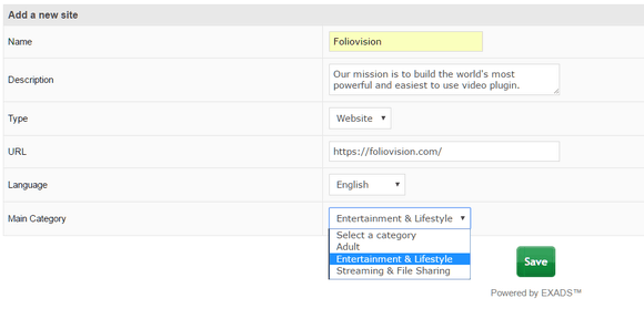 Select the category that fits your website content the most
