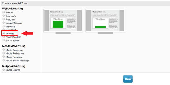 Select the In-Video format