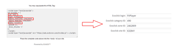 Copy the values from the script into FV Player settings
