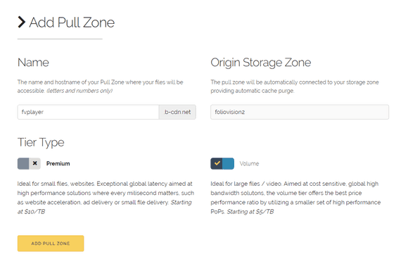 New Pull Zone settings in BunnyCDN