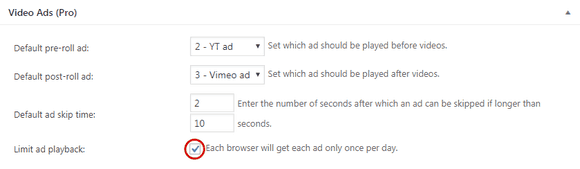 Turning on the "Limit ad playback" feature in FV Player settings