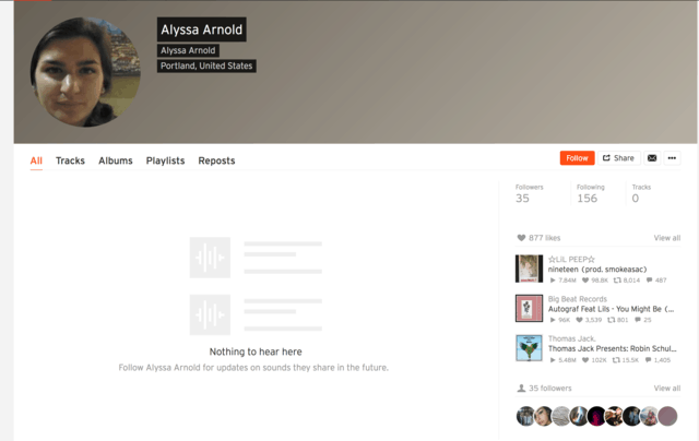 Path to Nowhere: Typical Empty SoundCloud User Profile