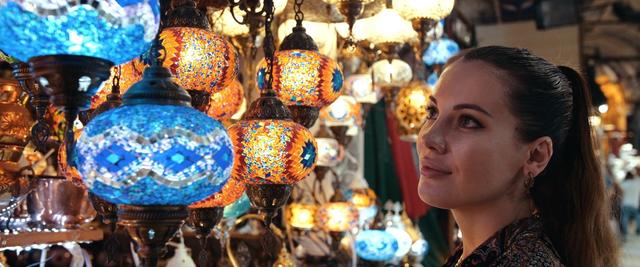 Ekaterina Milaeva at oriental marketplace in Istanbul, Turkey
