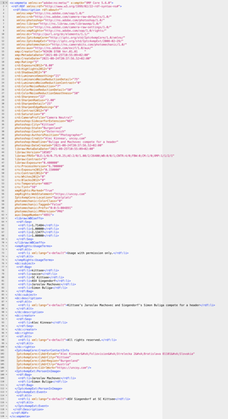 XML Syntax Highlighting makes an XMP file much more readable