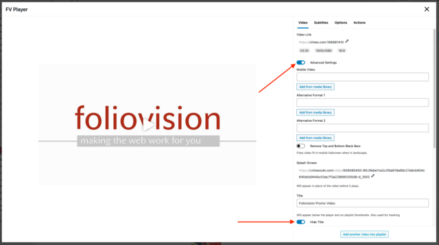 how to use FV Player Editor Hide Title Feature