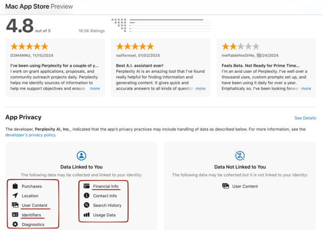 perplexity privacy overreach with app