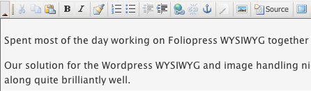 Foliopress WYSIWYG toolbar preview